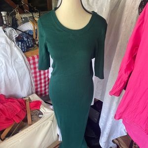 J. Crew Forest Green Ribbed Knit Midi Dress. Size Medium.